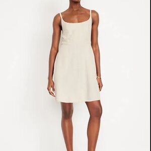 Old Navy Fit & Flare Linen Blend Mini Tank Dress Color Natural Linen Size Medium